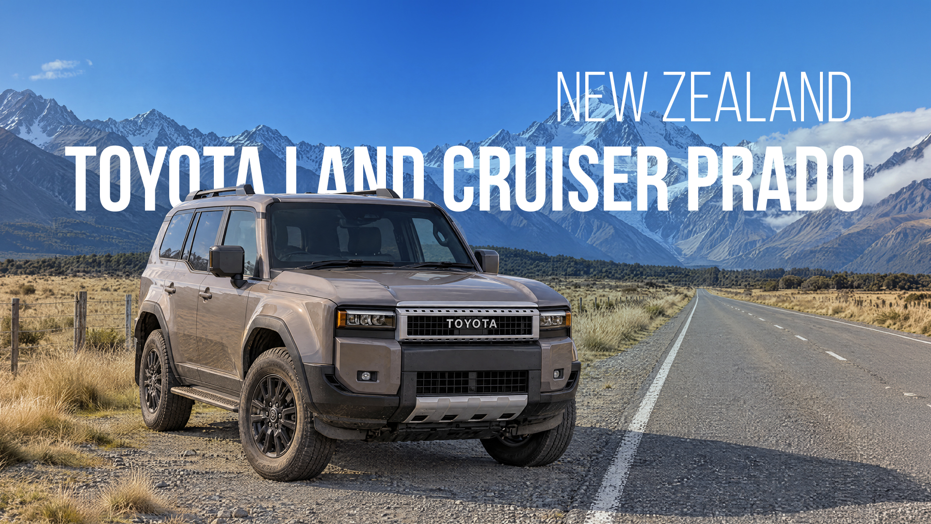 Toyota Land Cruiser Prado on a South Island road in New Zealand