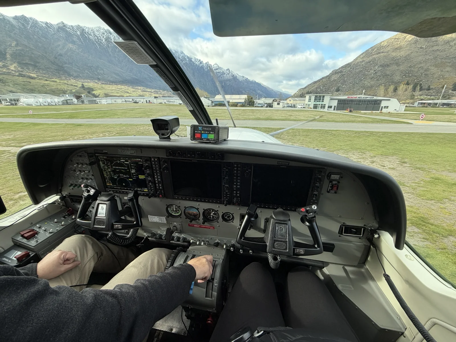 Milford Sound Flight & Cruise — Cockpit view of the runway and mountains before the Milford Sound flight