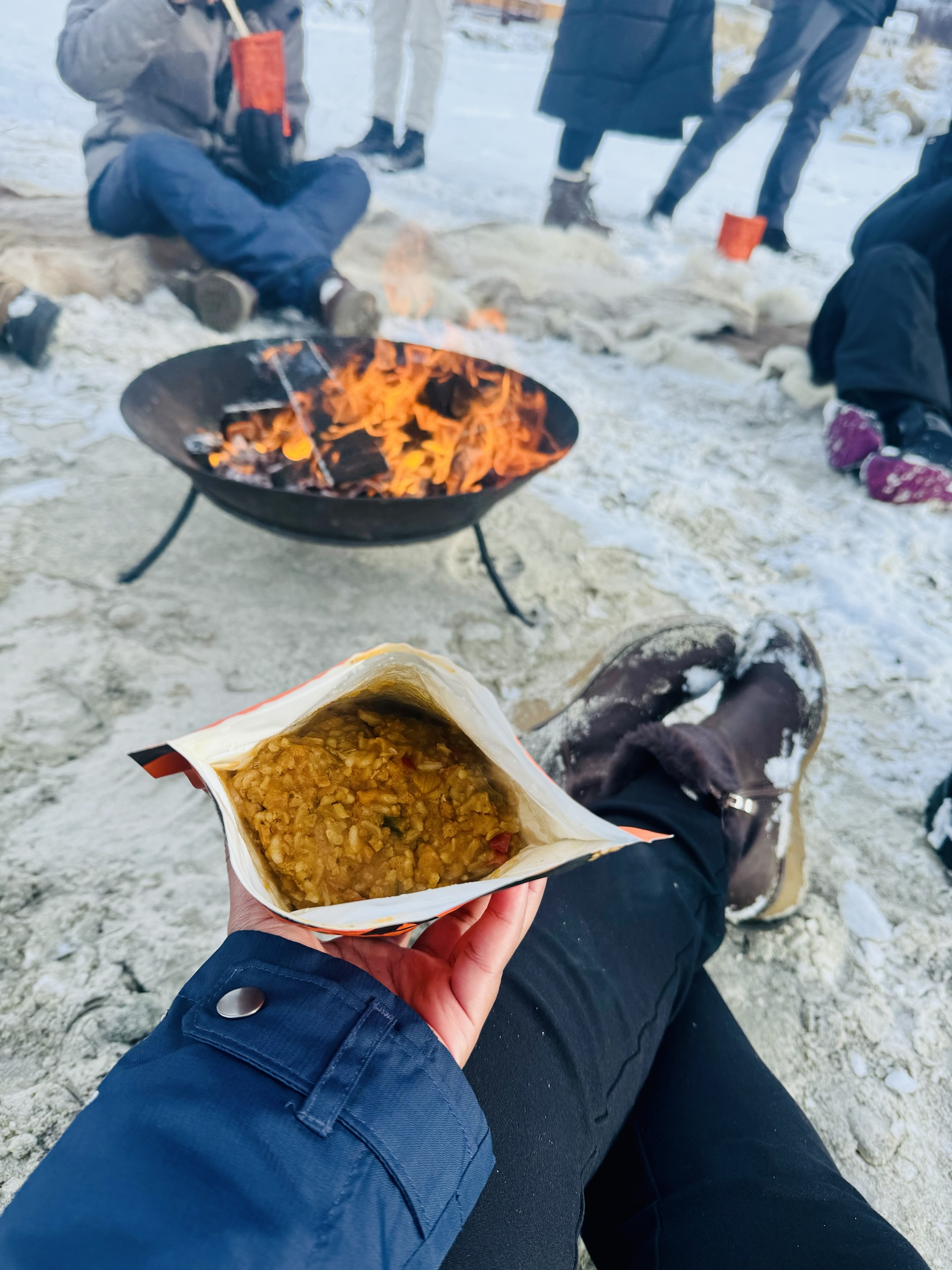 Warm food beside the fire