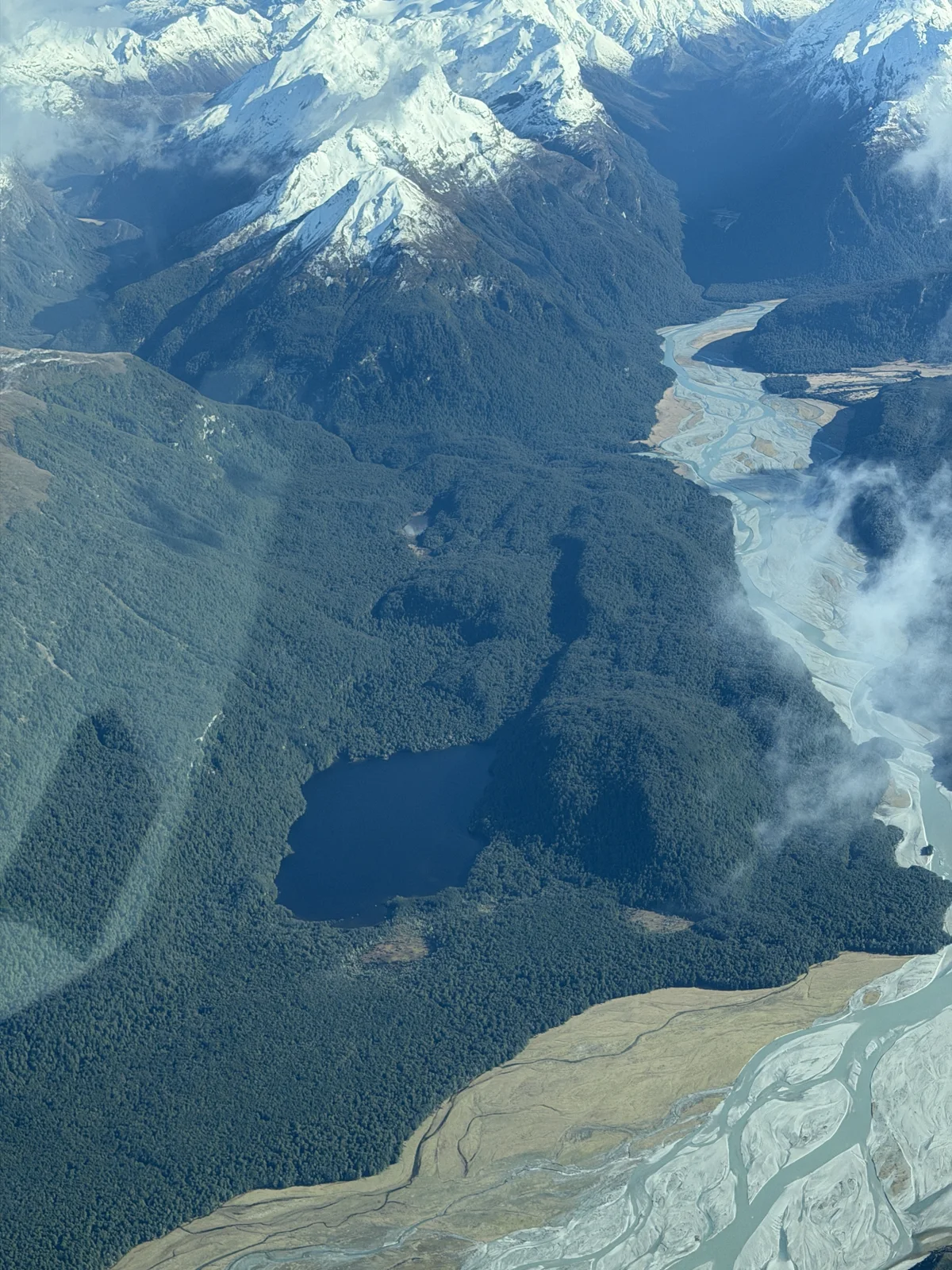 Flight across mountain valleys